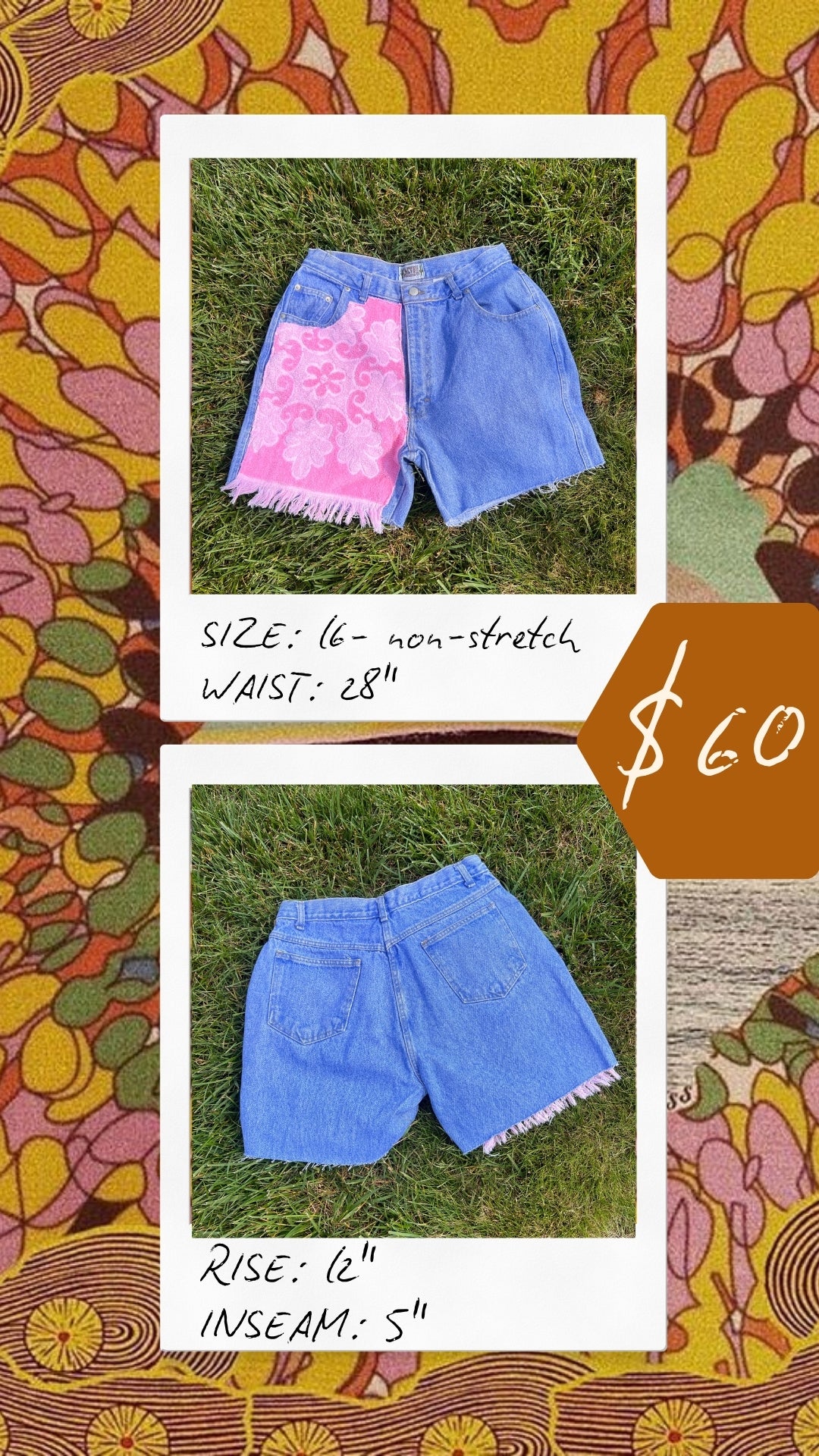 Reworked Floral Towel Shorts - Size 16