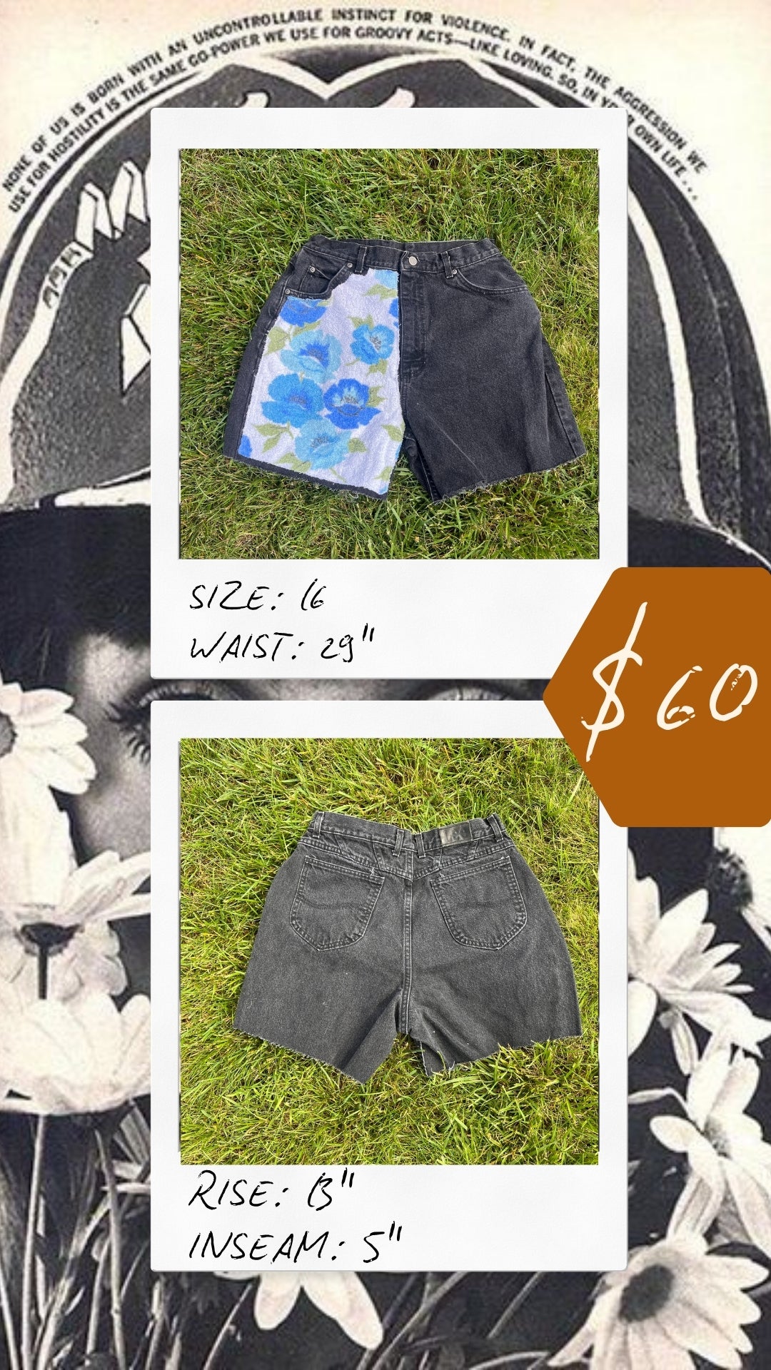 Reworked Floral Towel Shorts - Size 16