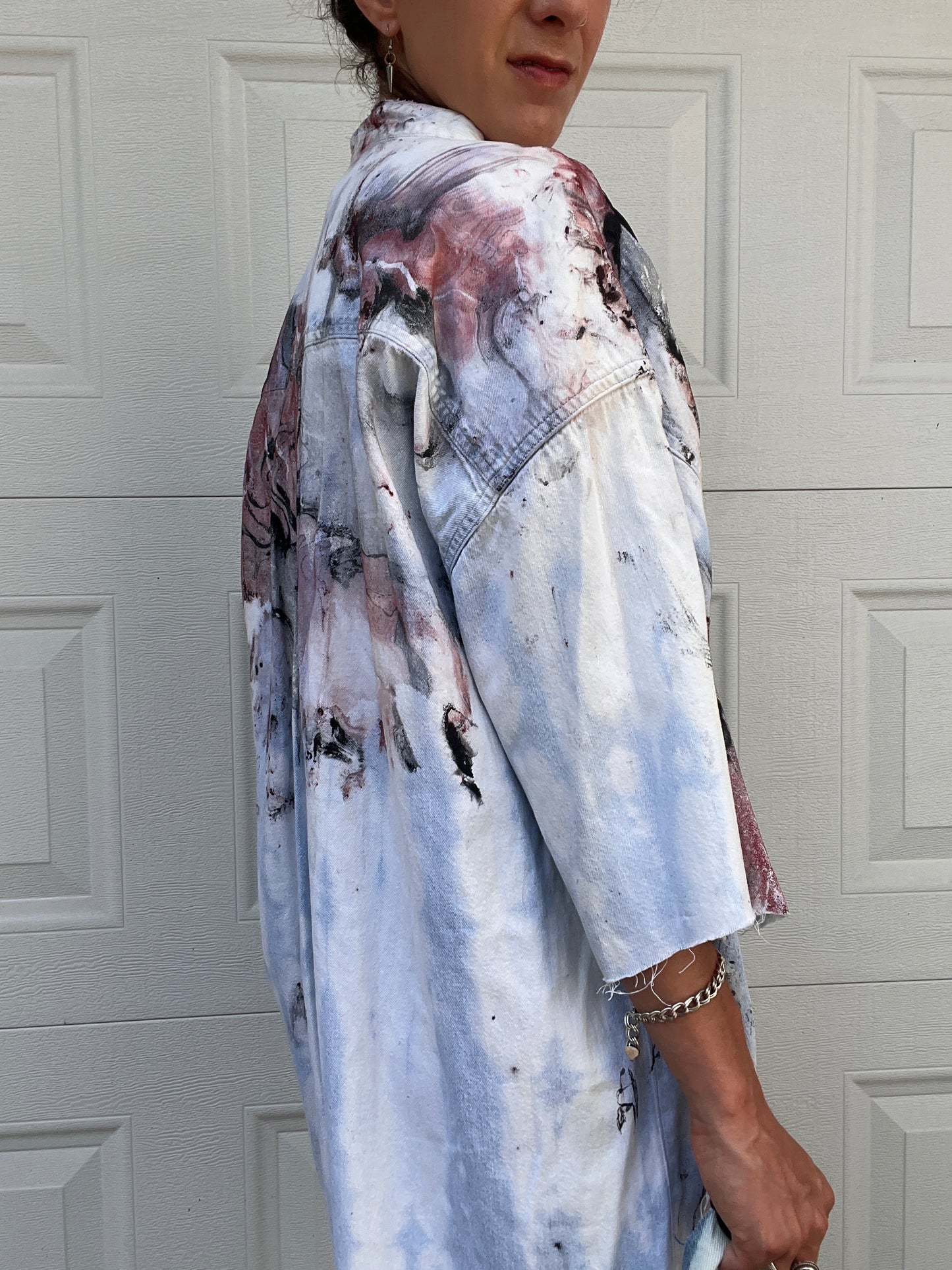 Bleached & Marbled Denim Shirt - XXL