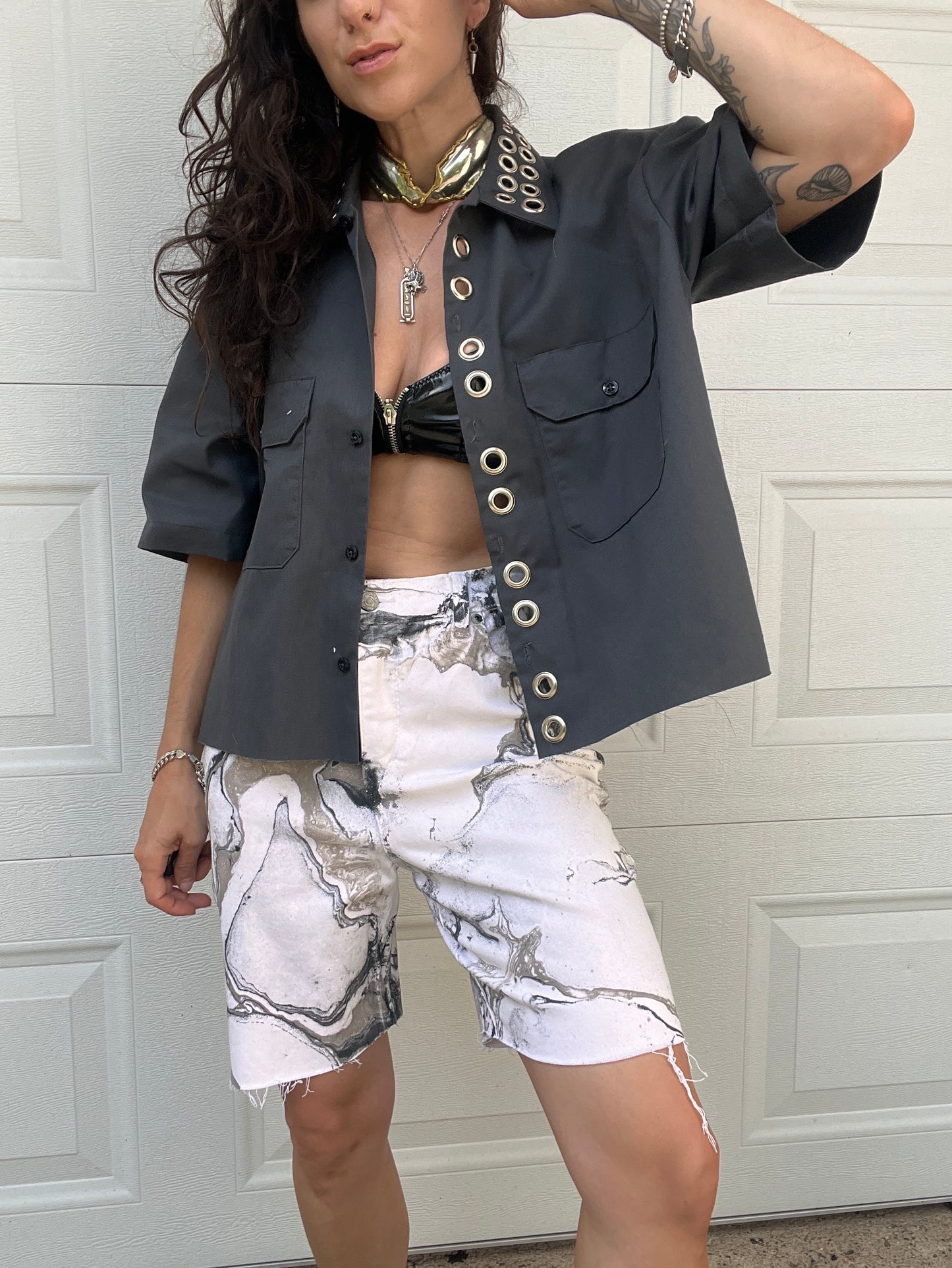 Marbled White Denim Shorts - 31"