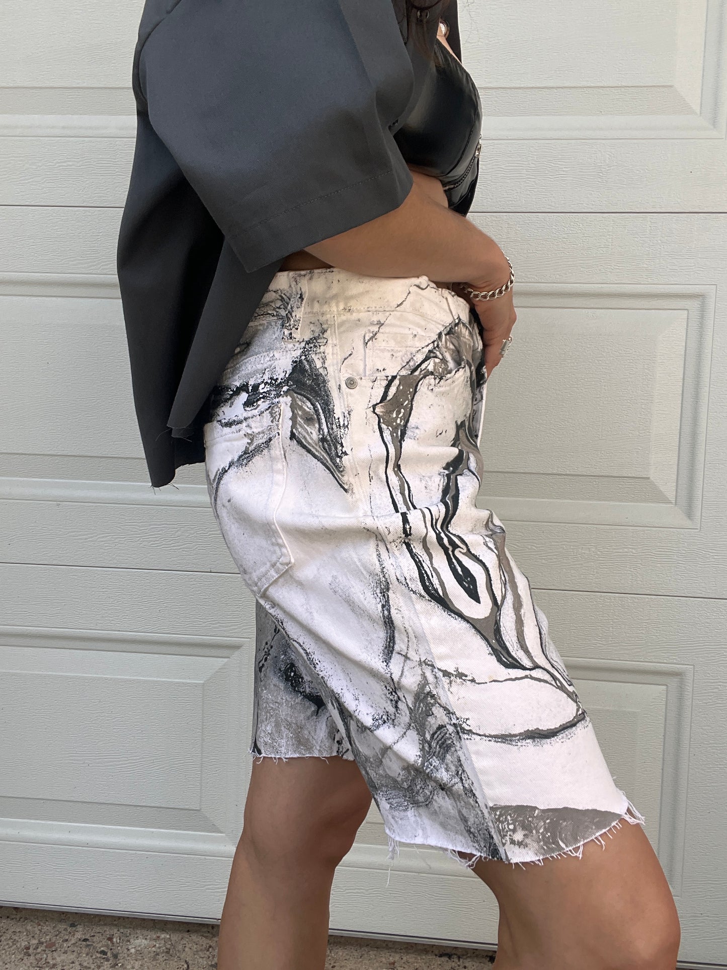 Marbled White Denim Shorts - 31"