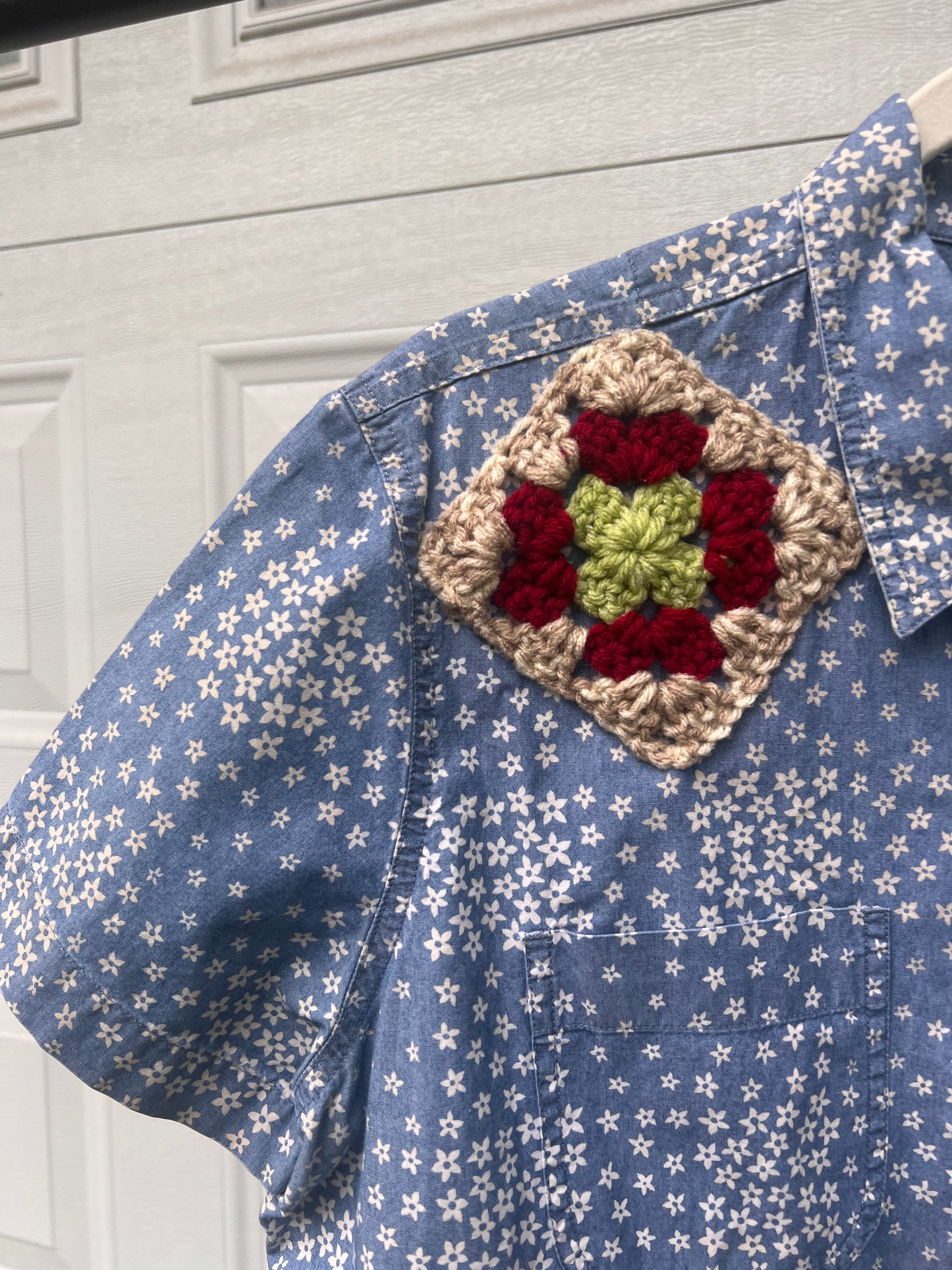 Floral Crochet Patch Shirt - Large