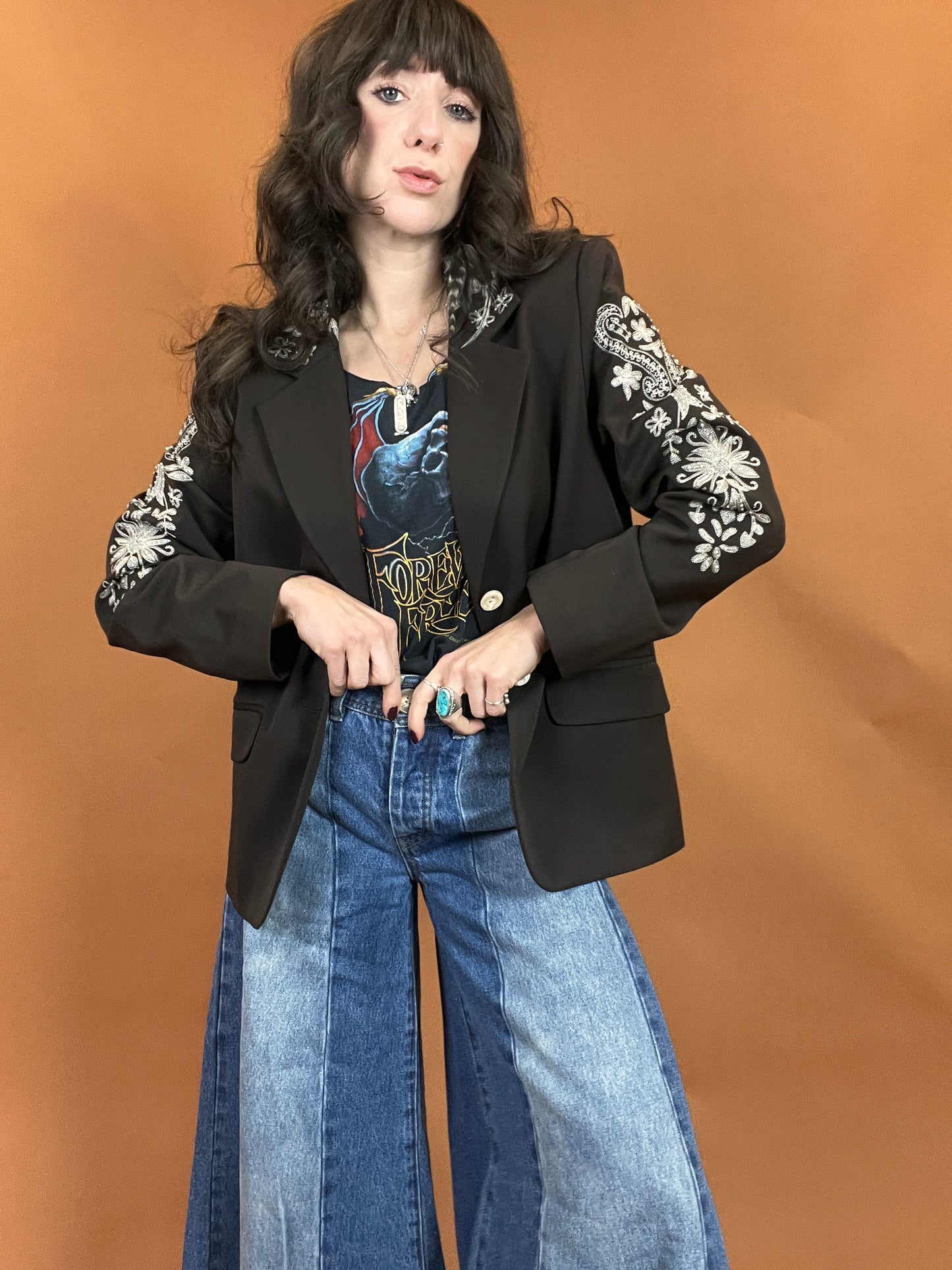 Embroidered & Beaded Brown Blazer - 10