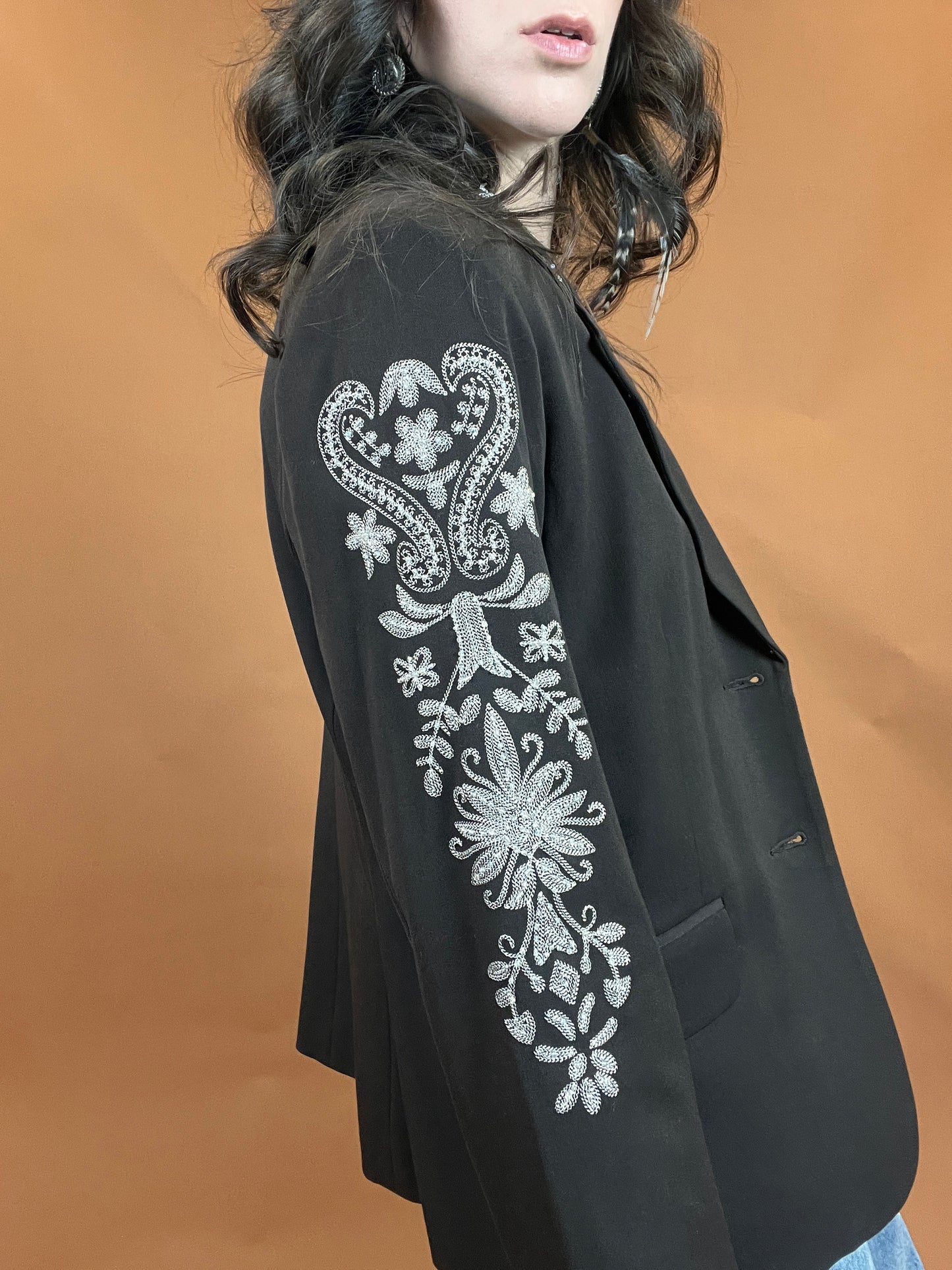 Embroidered & Beaded Brown Blazer - 10