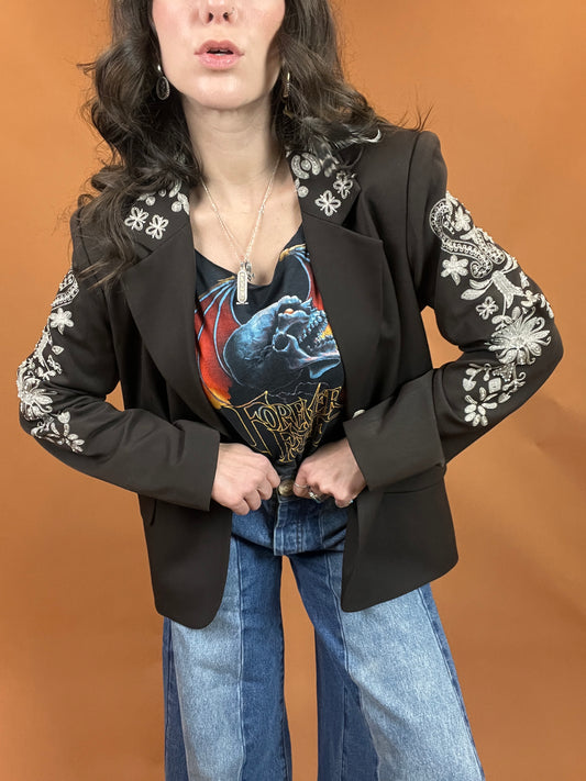 Embroidered & Beaded Brown Blazer - 10