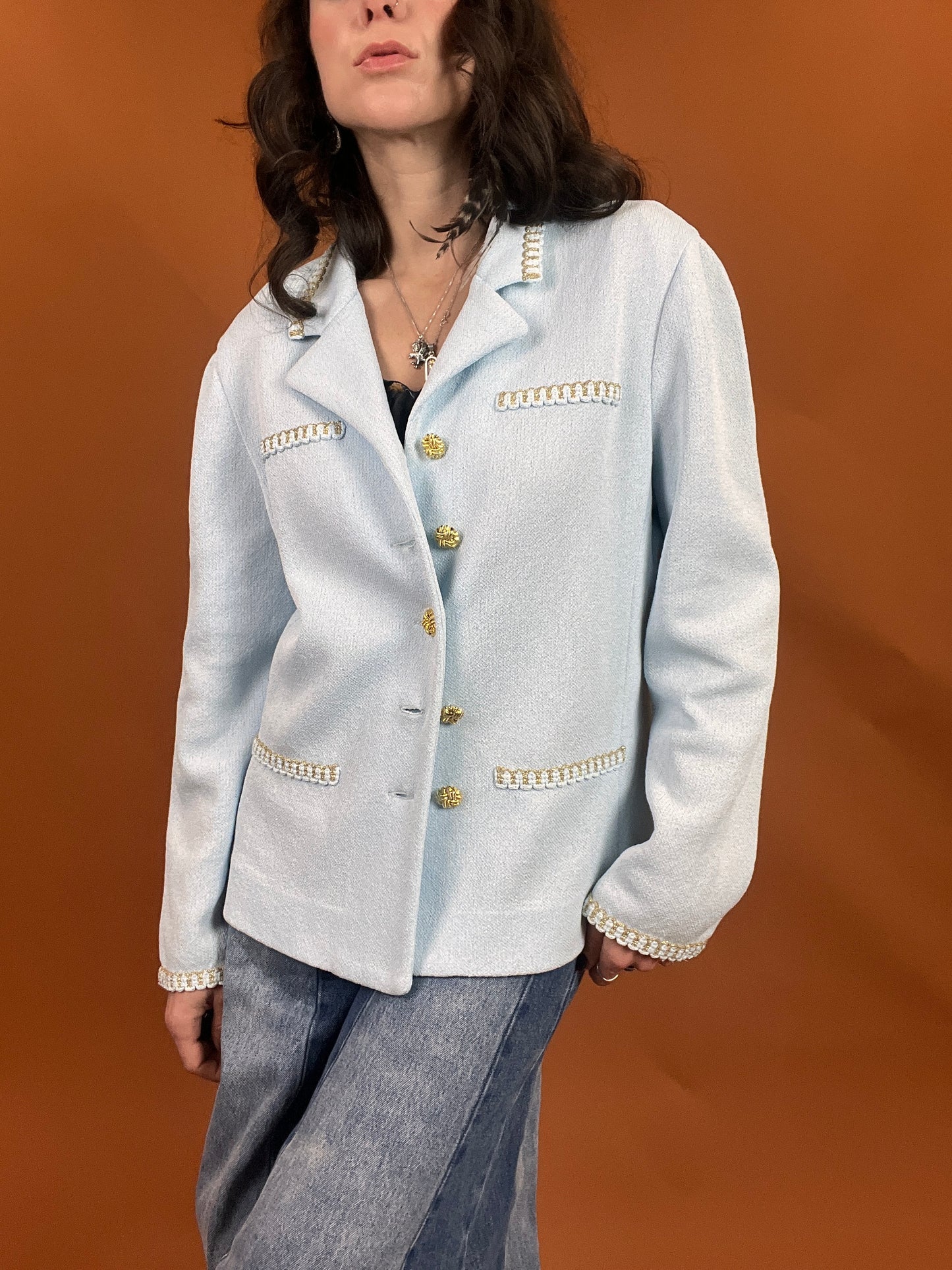 Gold Trim Sweater Cardigan - L