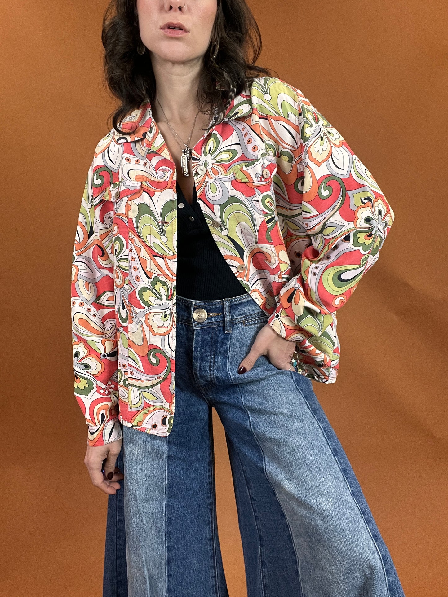 60s Abstract Floral Printed Jacket - XL