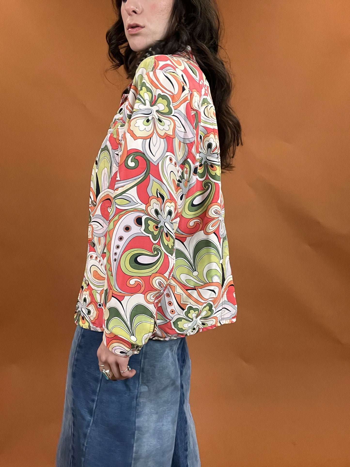 60s Abstract Floral Printed Jacket - XL