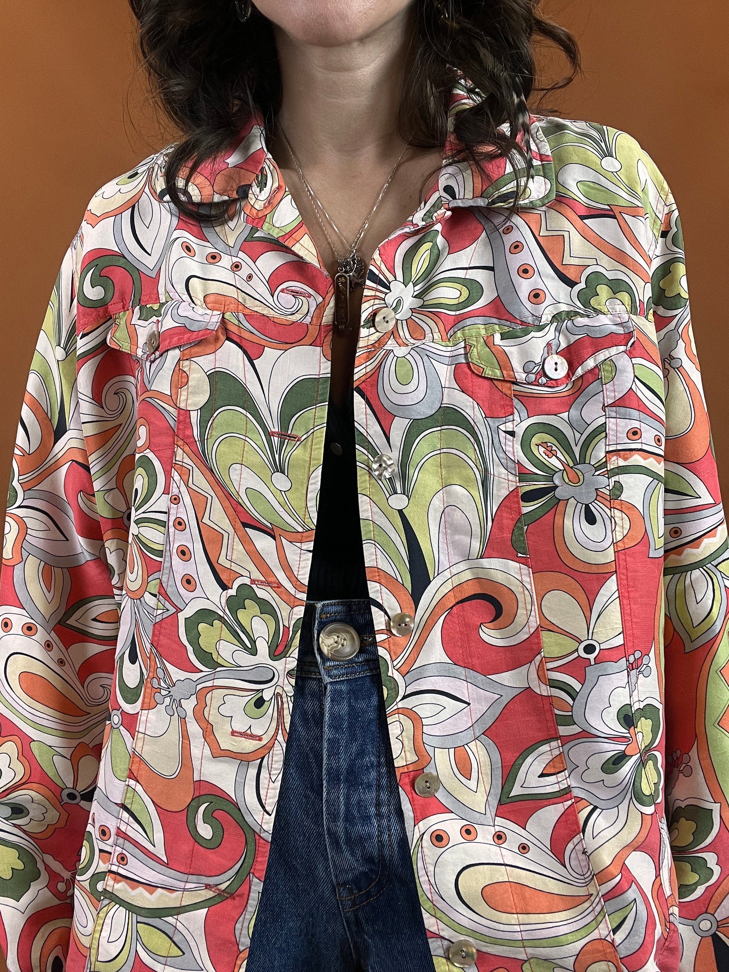 60s Abstract Floral Printed Jacket - XL