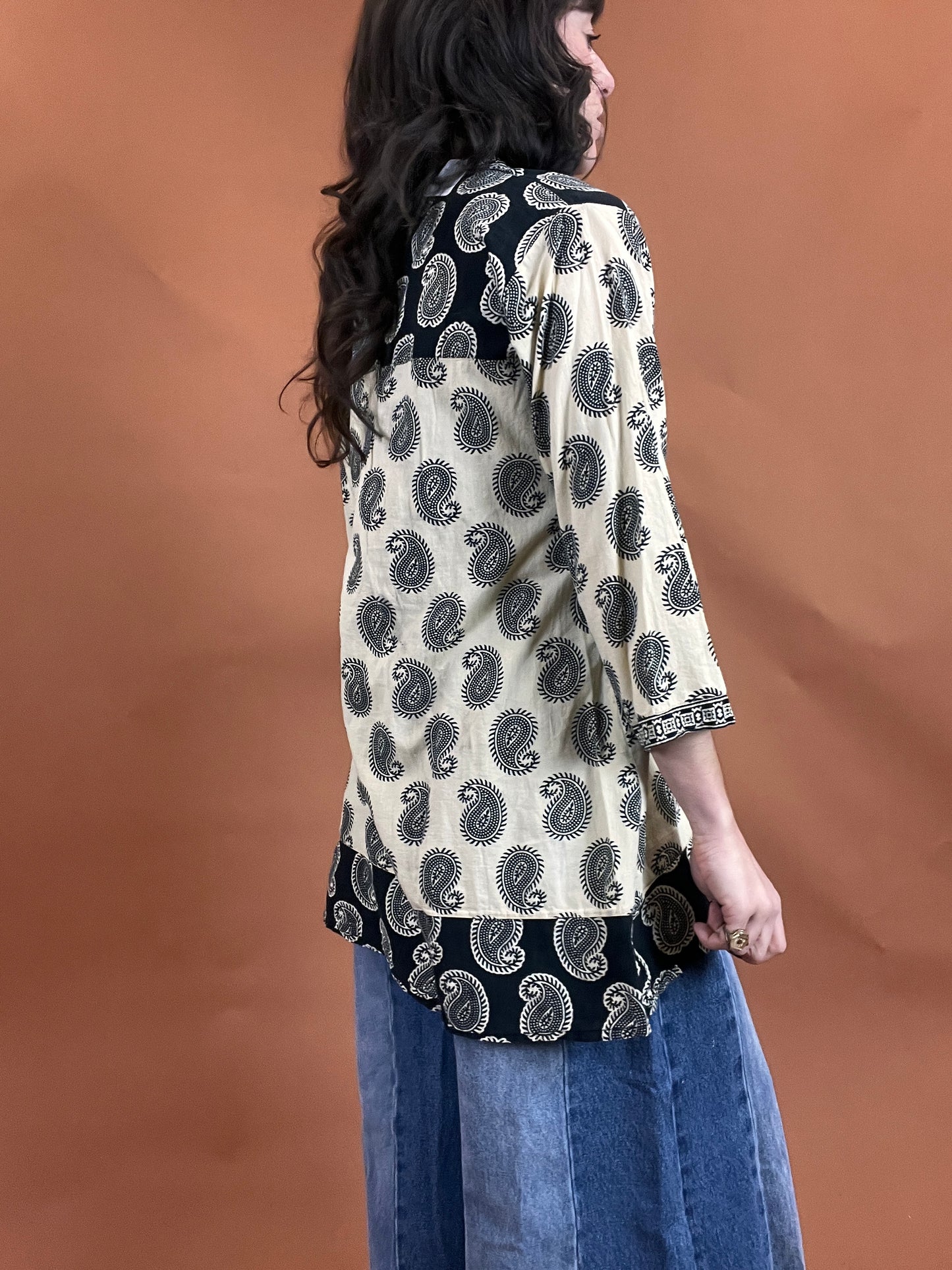 Black and Cream Paisley Tunic - M/L