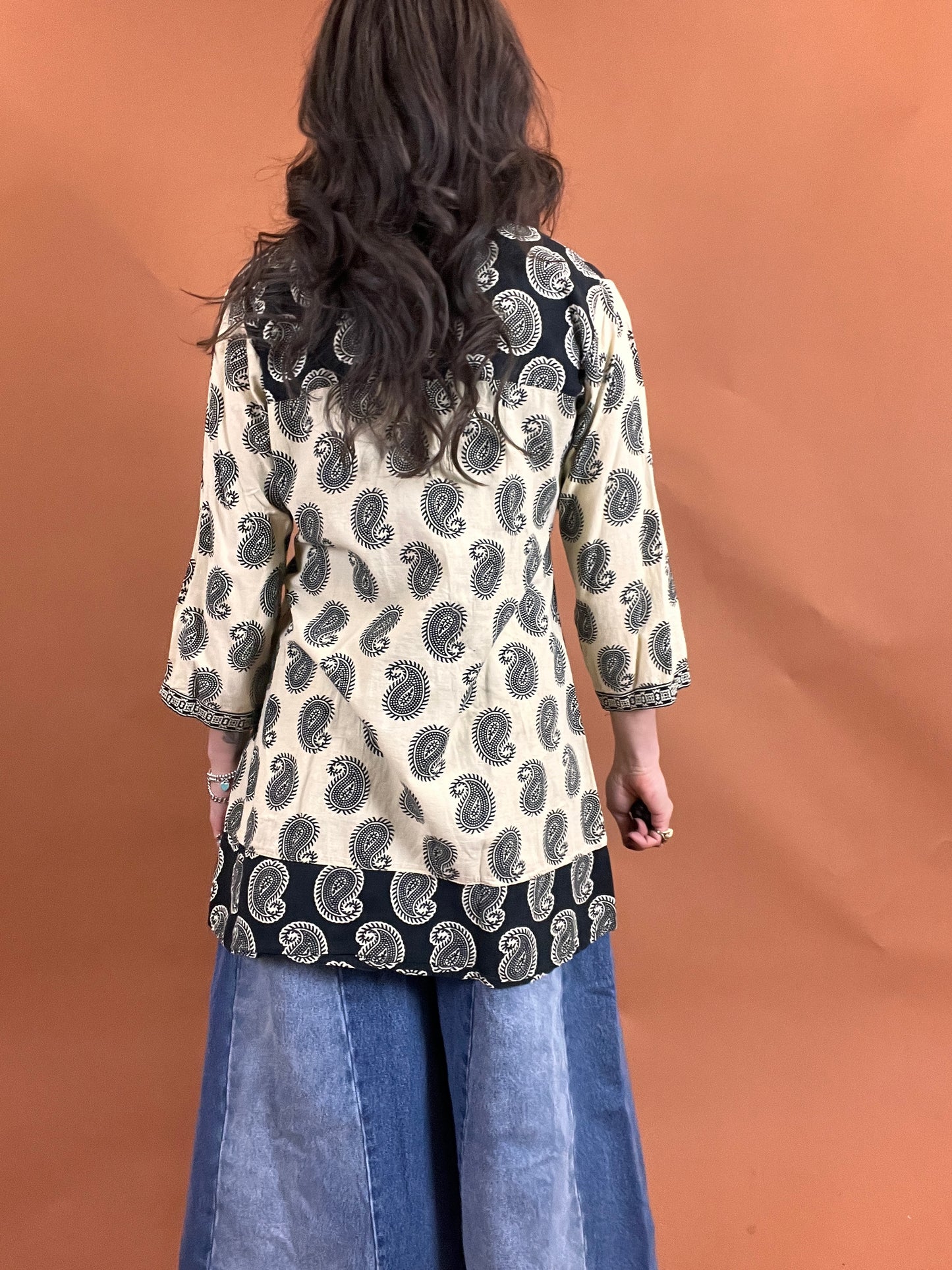 Black and Cream Paisley Tunic - M/L