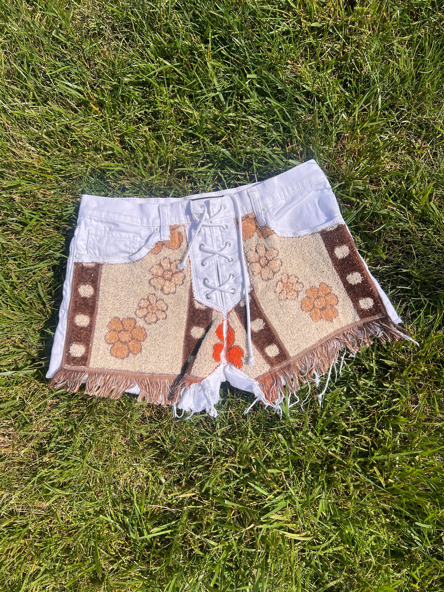Reworked Floral Towel Shorts - Size 4