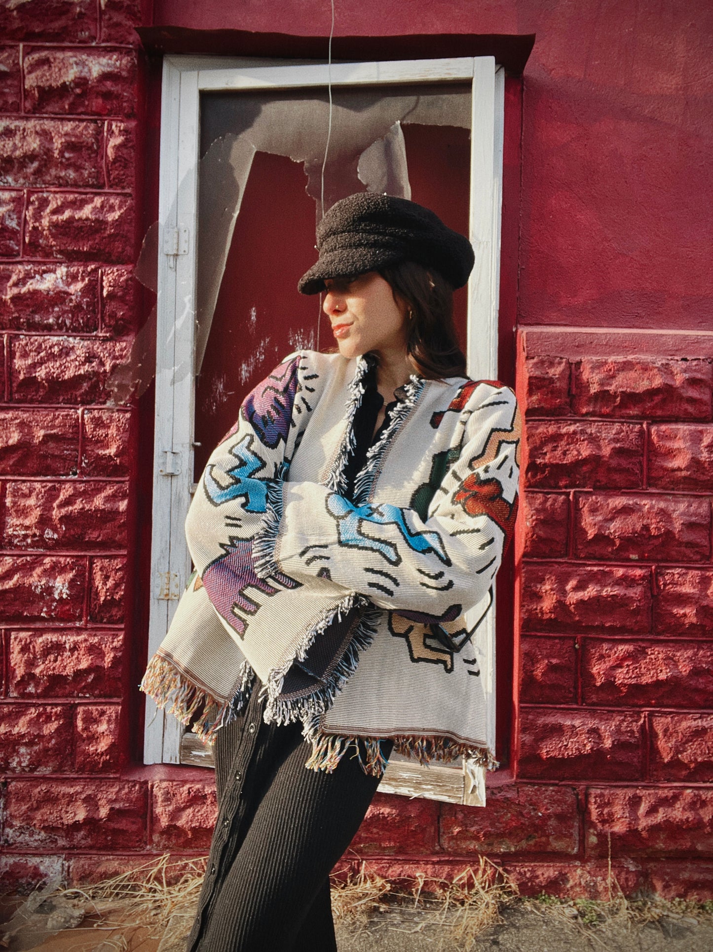 Keith Haring Fringe Blanket Cardigan - L