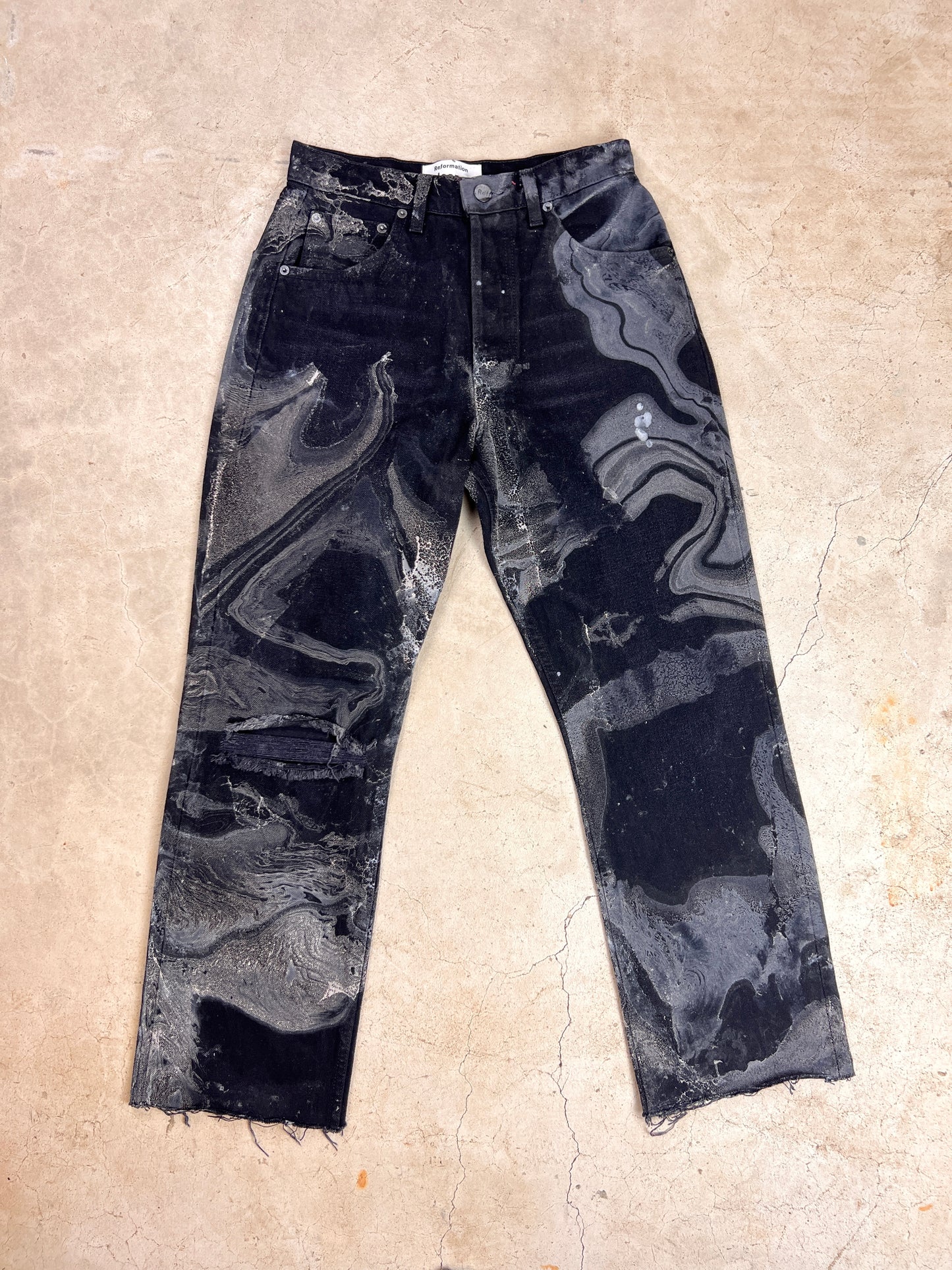 The Marbled Black Wide Crop Jeans - 25"