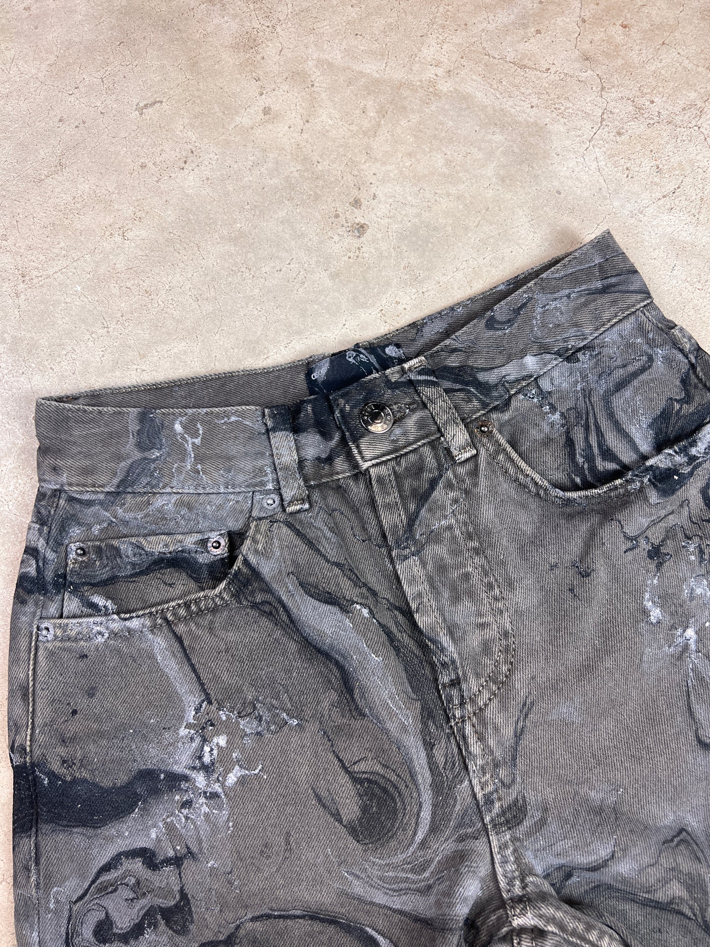 Marbled Black Denim Shorts - 24"