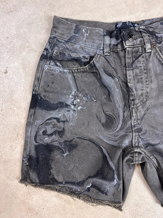 Marbled Black Denim Shorts - 24"