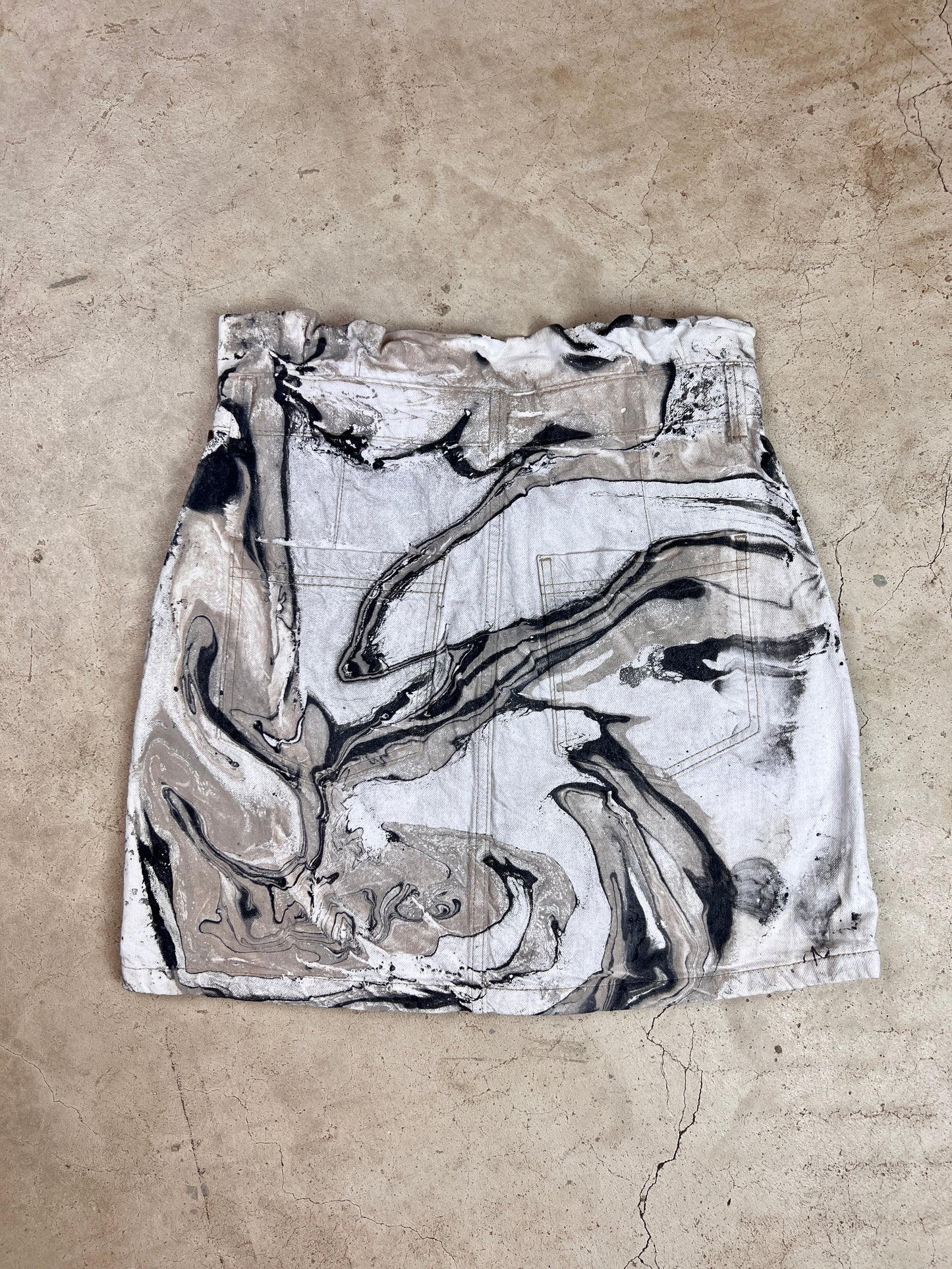 The Marbled Ivory Denim Mini Skirt - 30"