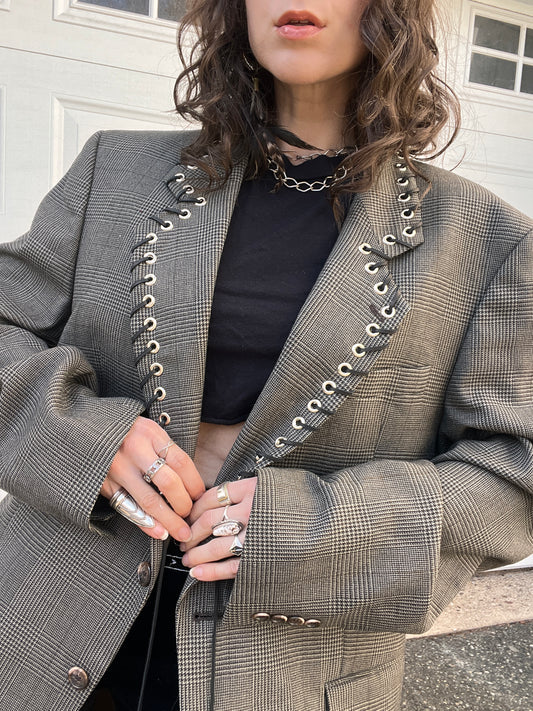 The Leather Lace Up Wool Blazer