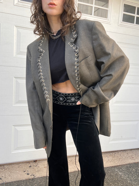 The Leather Lace Up Wool Blazer