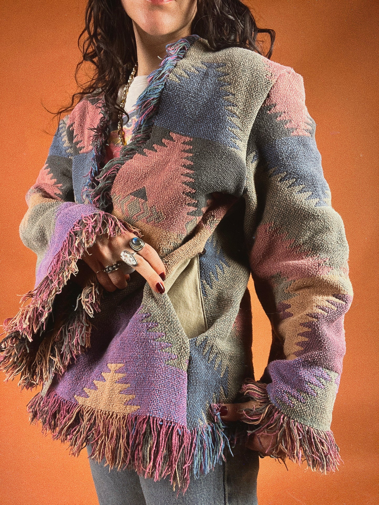 Southwest Fringe Blanket Cardigan - M/L