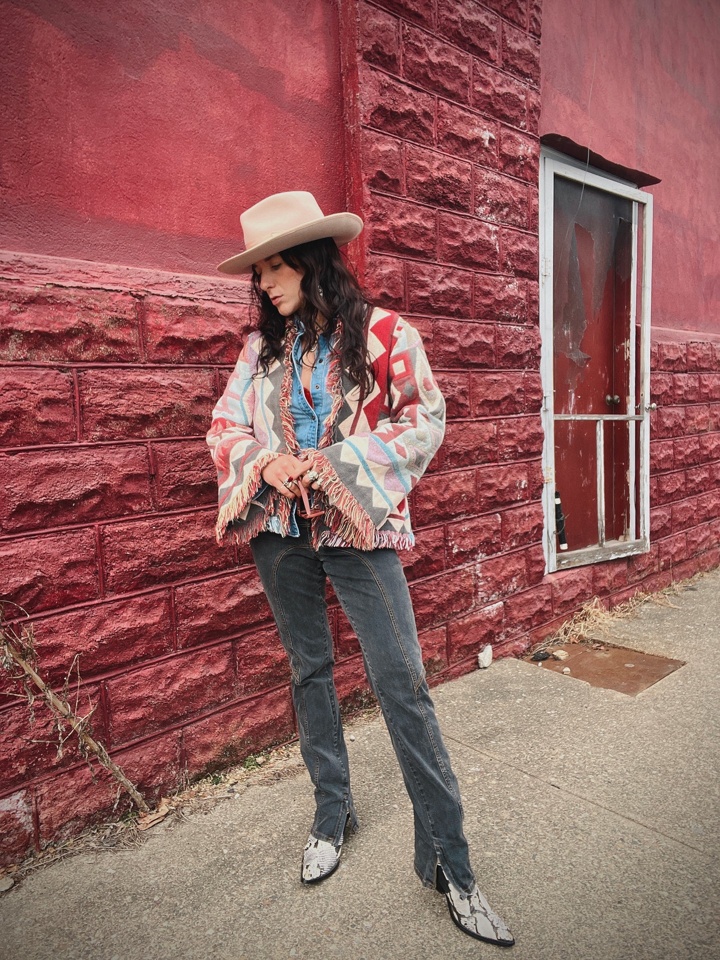 Southwest Fringe Blanket Cardigan - S