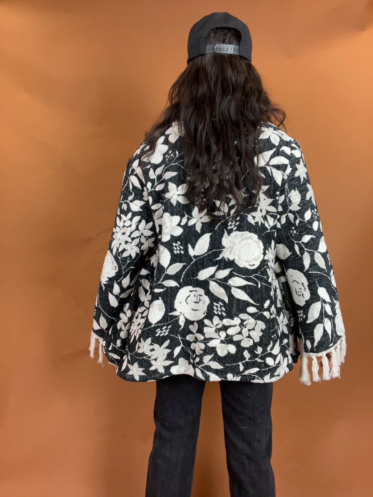 Floral Fringe Blanket Cardigan - L/XL