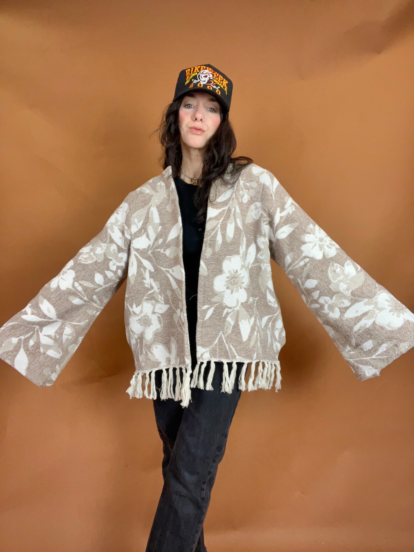 Floral Fringe Blanket Cardigan - XL/XXL