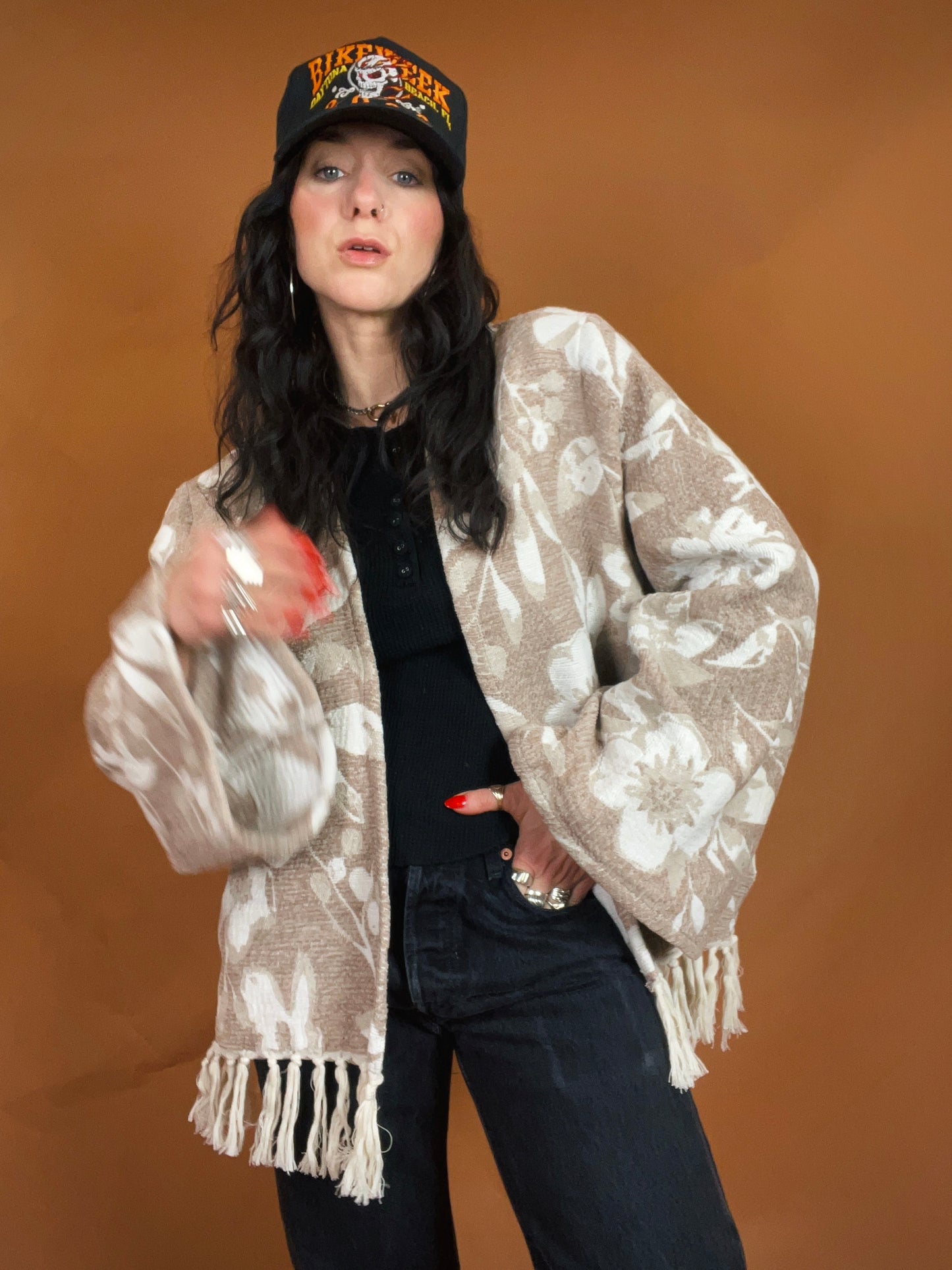 Floral Fringe Blanket Cardigan - XL/XXL