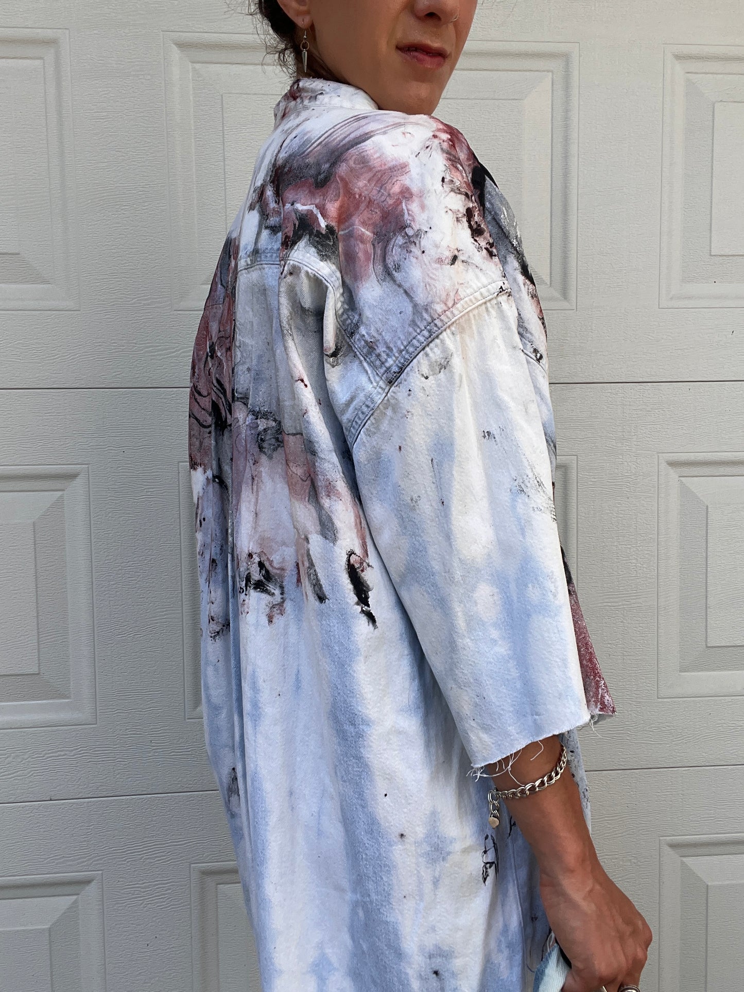 Bleached & Marbled Denim Shirt - XXL