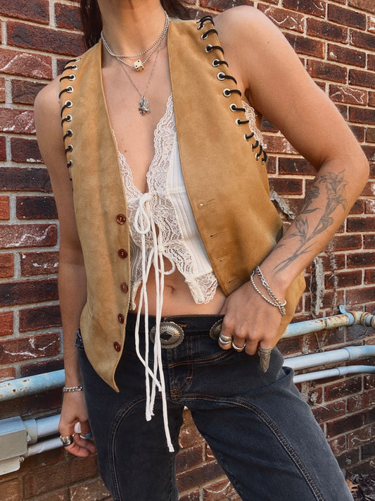 Suede Lace Up Vest - S/M