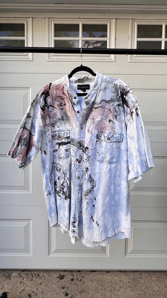 Bleached & Marbled Denim Shirt - XXL