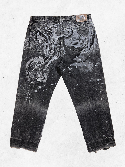 The Marbled Black Crop Jeans - 36"