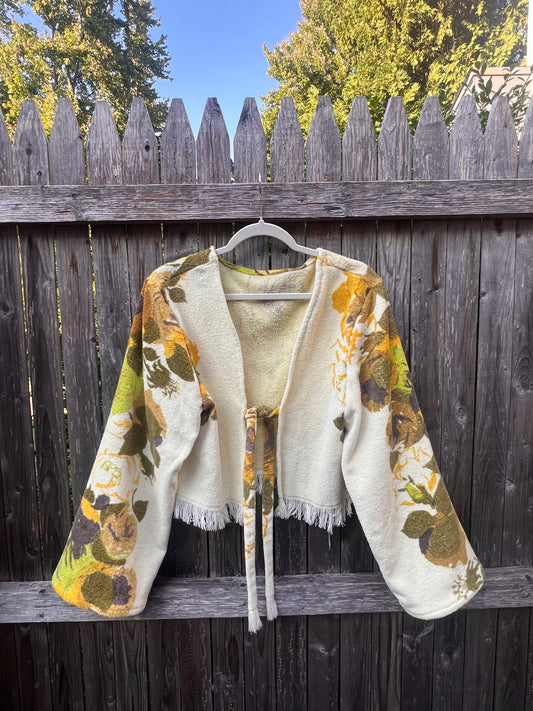 Floral Towel Cardigan - Yellow -M/L