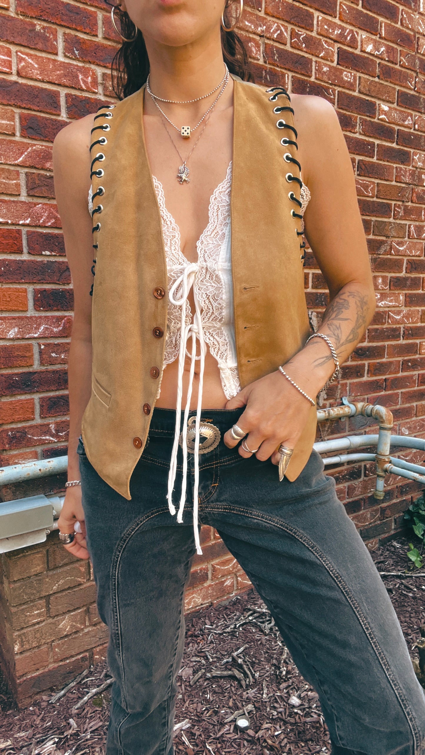 Suede Lace Up Vest - S/M