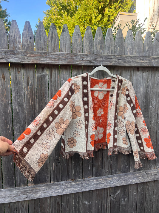 Floral Towel Cardigan - Brown/Orange - XS/S