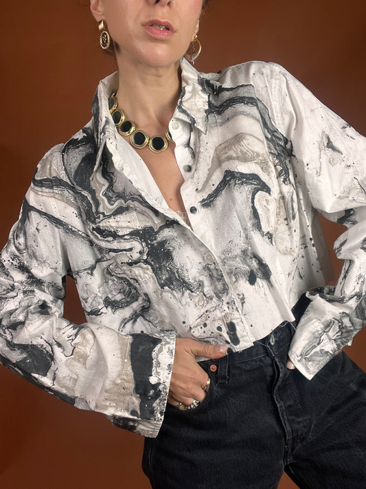 Marble Crop Button Down - XXL