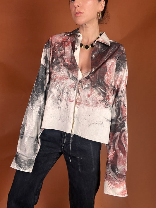 Marble Crop Button Down - XXL