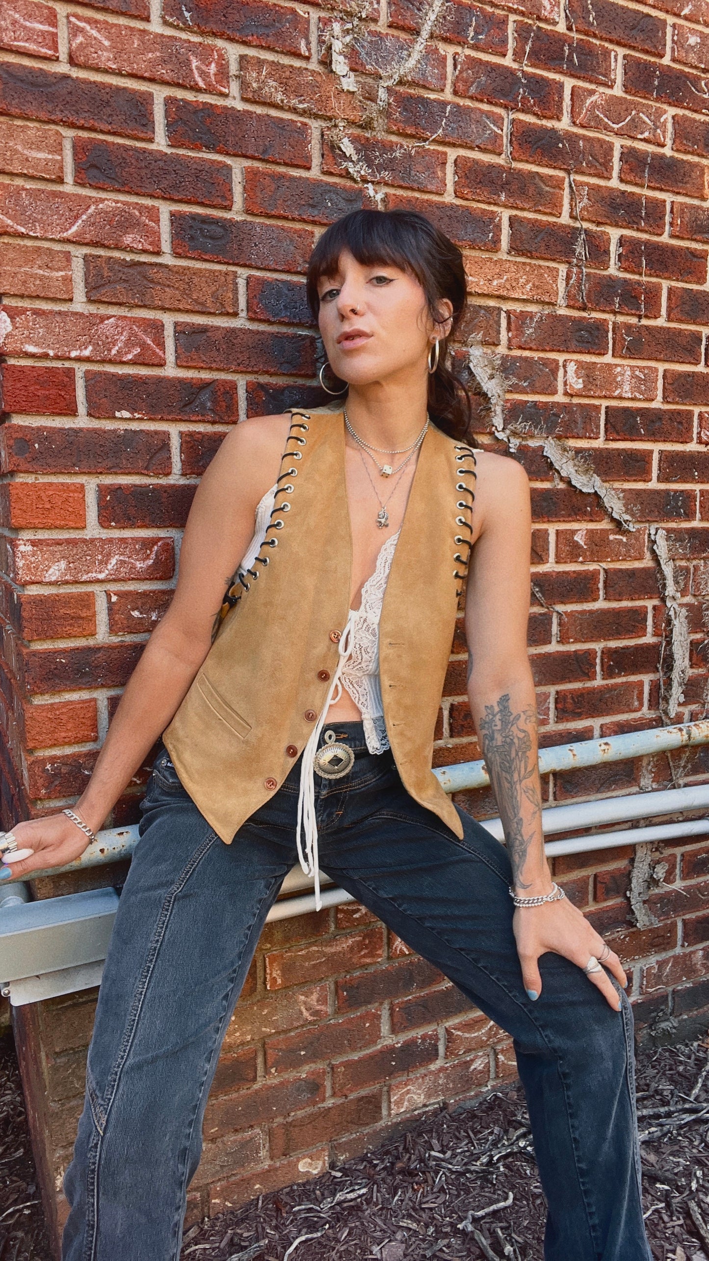 Suede Lace Up Vest - S/M