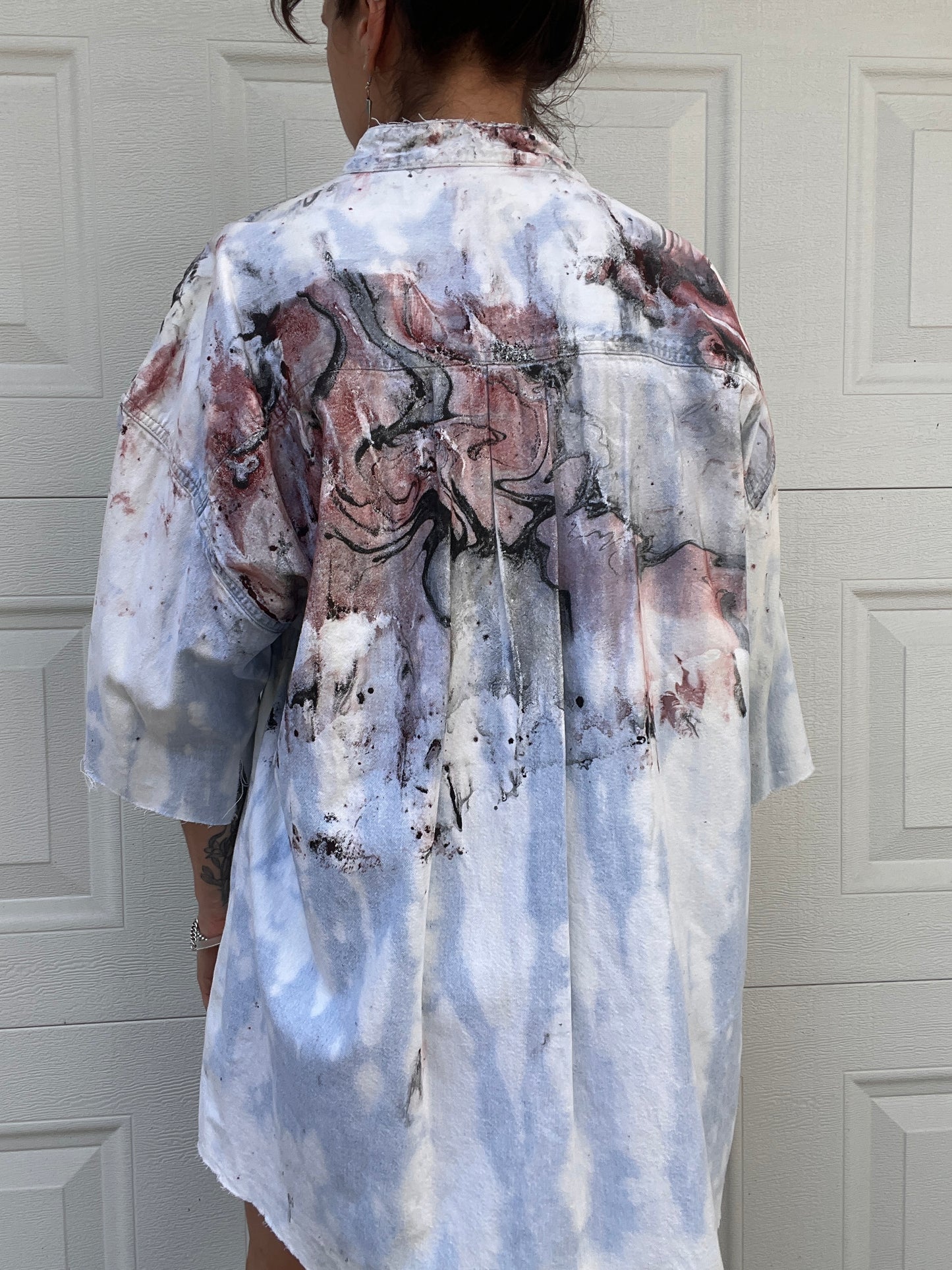 Bleached & Marbled Denim Shirt - XXL