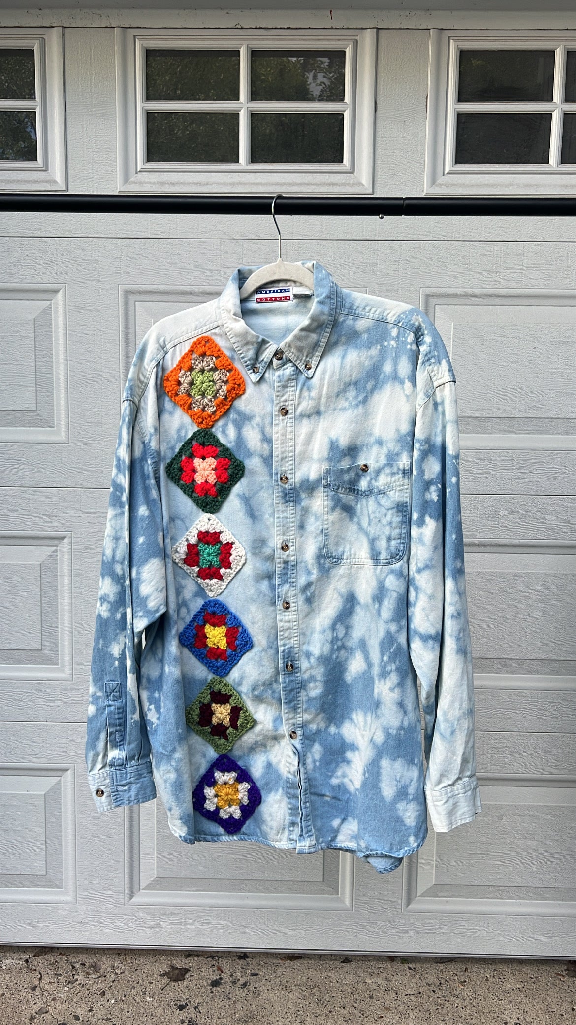 Bleached & Crochet Patch Denim Shirt - XXL