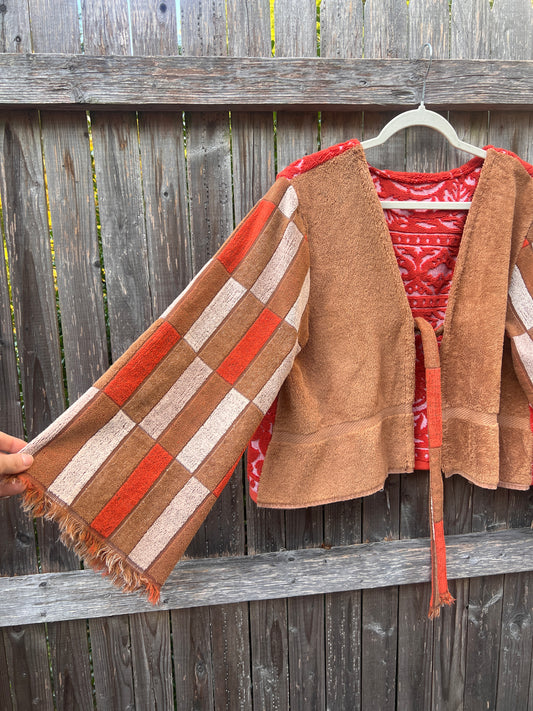 Floral Towel Cardigan - Brown/Coral - L/XL