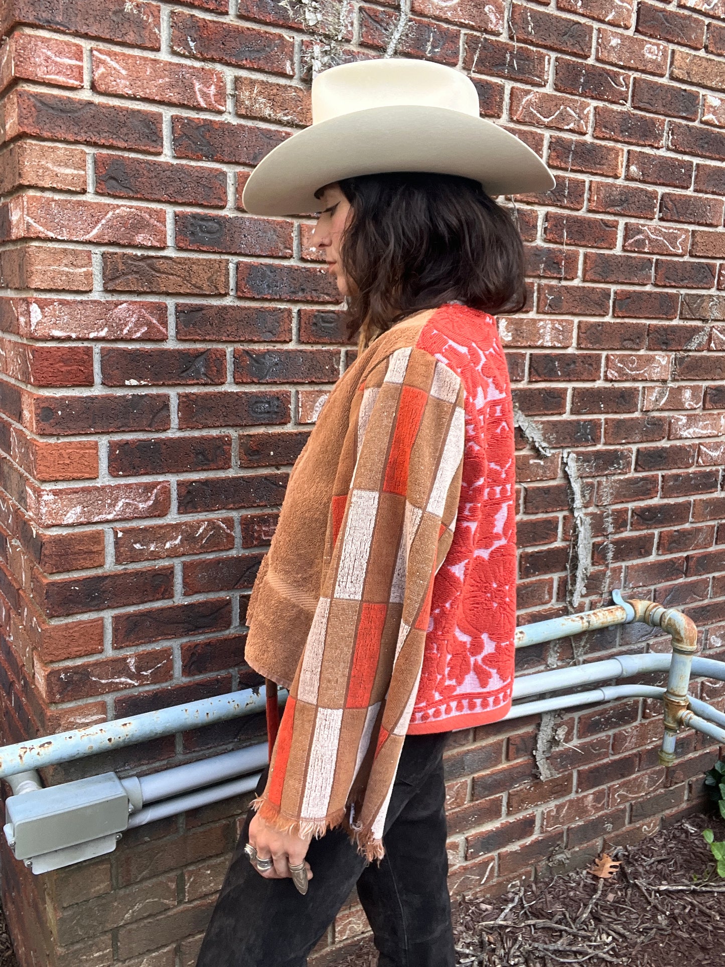 Floral Towel Cardigan - Brown/Coral - L/XL