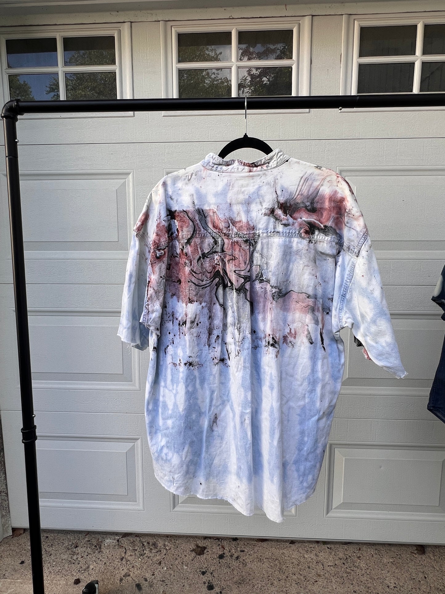 Bleached & Marbled Denim Shirt - XXL