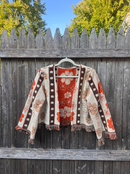 Floral Towel Cardigan - Brown/Orange - XS/S