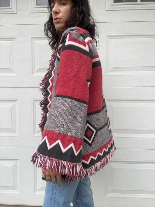 Southwest Fringe Blanket Cardigan - S