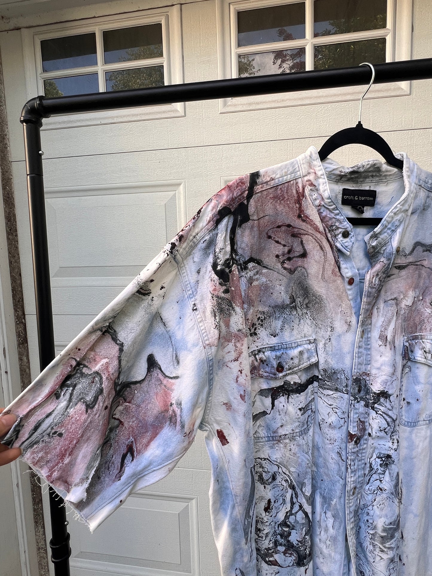 Bleached & Marbled Denim Shirt - XXL