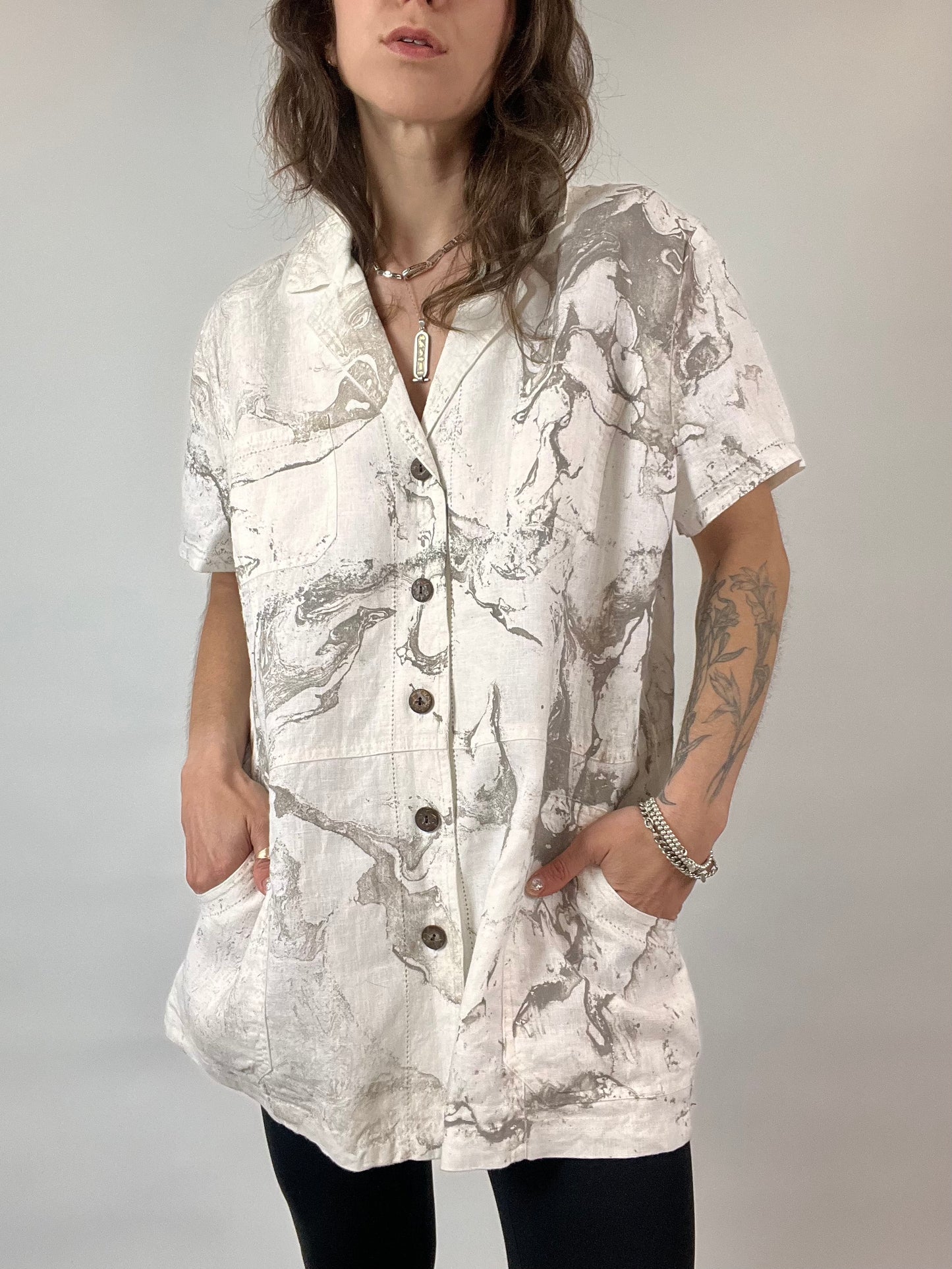 The Tan Marbled Button Down - L/XL