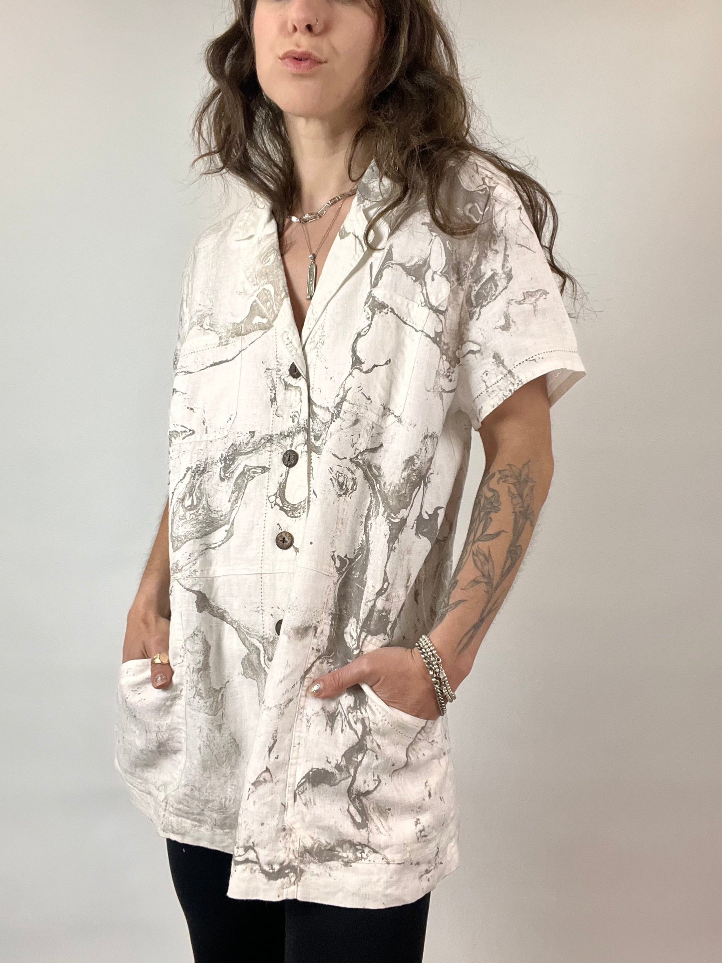 The Tan Marbled Button Down - L/XL