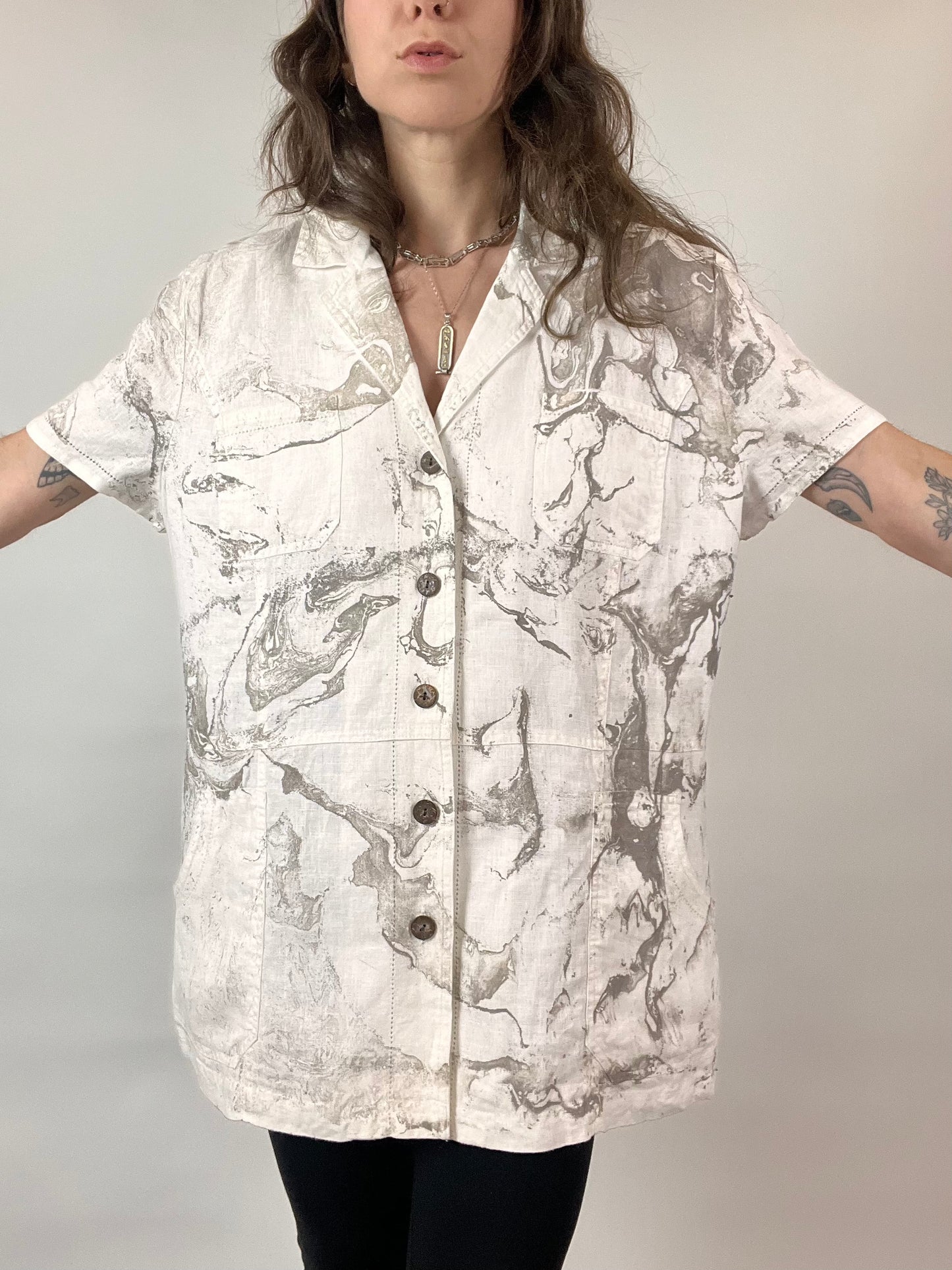 The Tan Marbled Button Down - L/XL