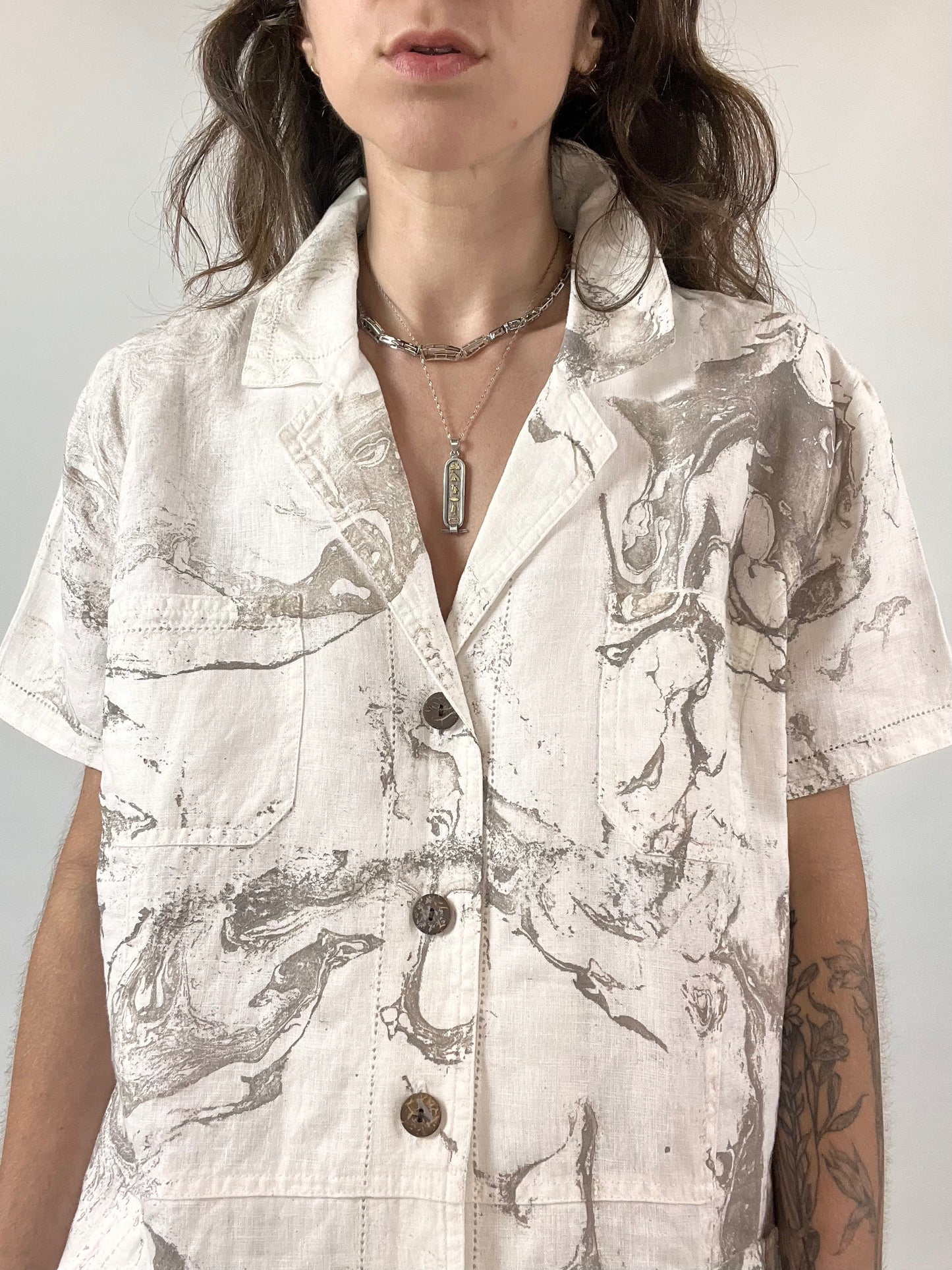 The Tan Marbled Button Down - L/XL